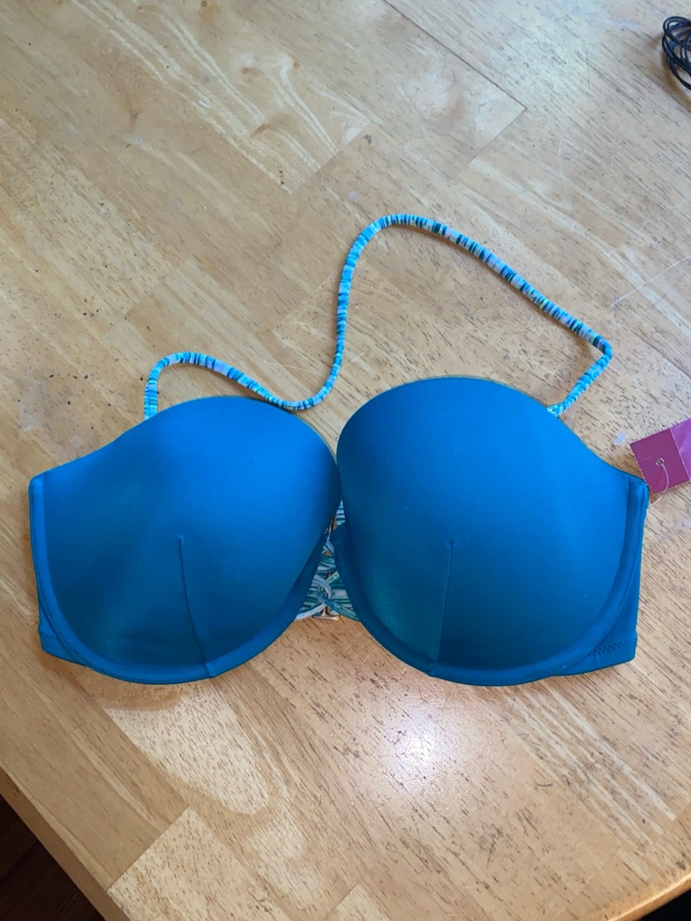 Victoria’s Secret Strapless Bikini Bathing Suit Top Teal 36D Underwire Push Up